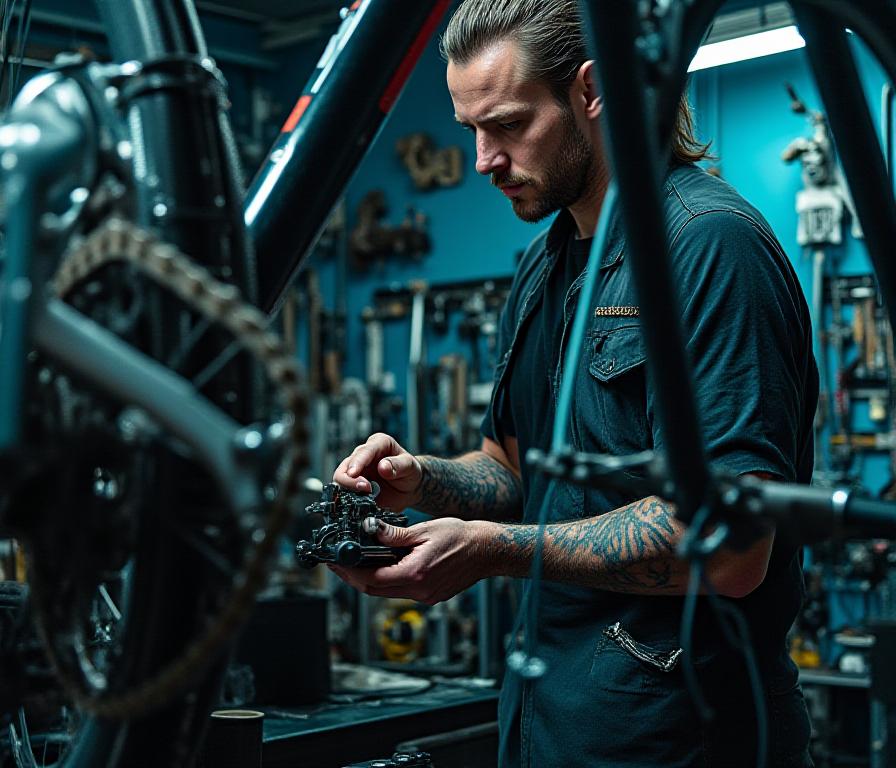 Meccanico di biciclette al lavoro in officina a Roma